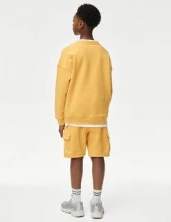 2pc Cotton Rich Sweatshirt And Shorts Set (2-16 Yrs) -Marks And Spencer Shop 2pc Cotton Rich Sweatshirt and Shorts Set 2 16 Yrs 1 3