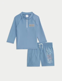 2pc Leaf Print Long Sleeve Swim Set (2-8 Yrs)