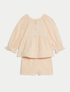 2pc Pure Cotton Floral Top & Shorts Outfit (0-3 Yrs)