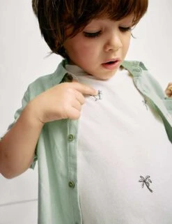 2pc Cotton Linen Shirt And T-Shirt Set (2-8 Yrs) -Marks And Spencer Shop 2pc cotton linen shirt and t shirt set 2 8 yrs 1 6