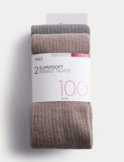 2pk 100 Denier Supersoft Ribbed Tights