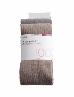 2pk 100 Denier Supersoft Ribbed Tights -Marks And Spencer Shop 2pk 100 denier supersoft ribbed tights