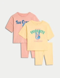 2pk Cotton Rich Printed Pyjama Sets (1-8 Yrs)