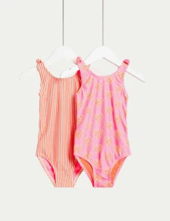 2pk Heart & Stripe Swimsuits (2-8 Yrs)