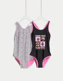 2pk Leopard Swimsuits (6-16 Yrs)