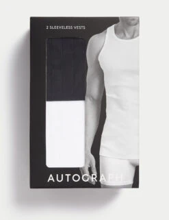 2pk Supima® Cotton Drop Needle Sleeveless Vest Box