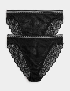 2pk Cleo Lace High Waisted High Leg Knickers -Marks And Spencer Shop 2pk cleo lace high waisted high leg knickers 15