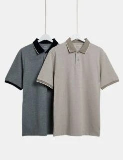 2pk Cotton Rich Tipped Polo Shirts -Marks And Spencer Shop 2pk cotton rich tipped polo shirts 14
