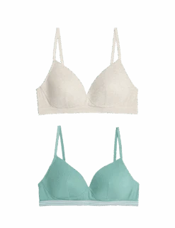 2pk Non Wired Cotton Rich Ribbed First Bras AA-D -Marks And Spencer Shop 2pk non wired first bras aa d 1