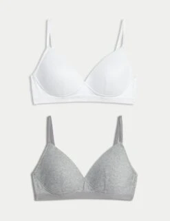 2pk Non Wired Cotton Rich Ribbed First Bras AA-D -Marks And Spencer Shop 2pk non wired first bras aa d 5