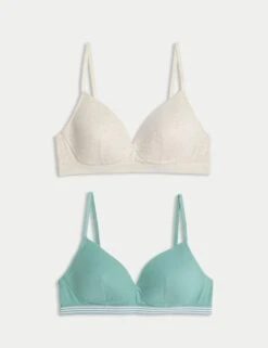 2pk Non Wired Cotton Rich Ribbed First Bras AA-D -Marks And Spencer Shop 2pk non wired first bras aa d 8