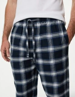 2pk Pure Cotton Checked Pyjama Bottoms -Marks And Spencer Shop 2pk pure cotton checked pyjama bottoms 8