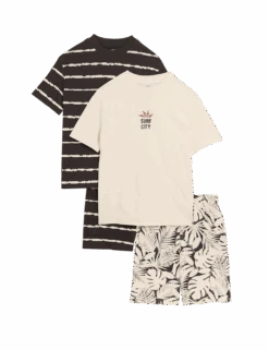 2pk Pure Cotton Patterned Pyjama Sets (6-16 Yrs) -Marks And Spencer Shop 2pk pure cotton patterned pyjama sets 6 16 yrs