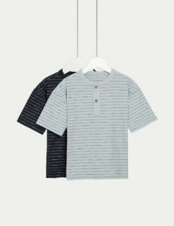 2pk Pure Cotton Striped T-Shirts (2-8 Yrs) -Marks And Spencer Shop 2pk pure cotton striped t shirts 2 8 yrs 1 2