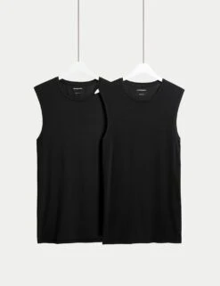2pk Sport Sleeveless Vest With Stretch -Marks And Spencer Shop 2pk stretch sport sleeveless vest box 1