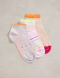 WHITE STUFF 3pk Cotton Rich Assorted Trainer Socks