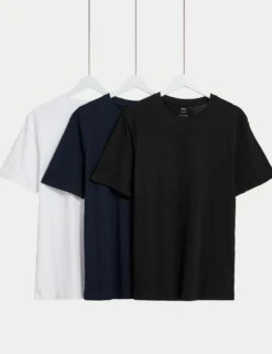 3pk Slim Fit Pure Cotton Crew Neck T-Shirts
