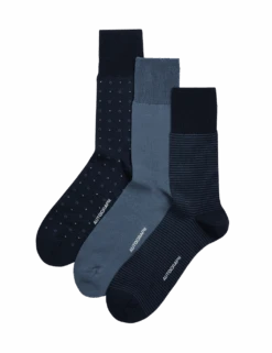 3pk Assorted Mercerised Cotton Rich Socks -Marks And Spencer Shop 3pk assorted mercerised cotton rich socks