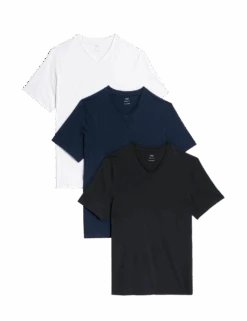 3pk Pure Cotton V-Neck T-Shirts 19 3pk Pure Cotton V-Neck T-Shirts -Marks And Spencer Shop 3pk pure cotton v neck t shirts