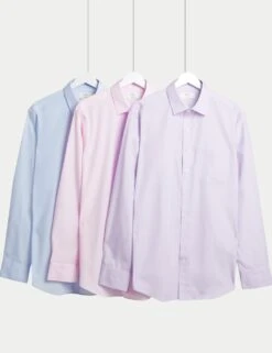 3pk Slim Fit Easy Iron Cotton Blend Shirts -Marks And Spencer Shop 3pk slim fit easy iron cotton blend shirts 4