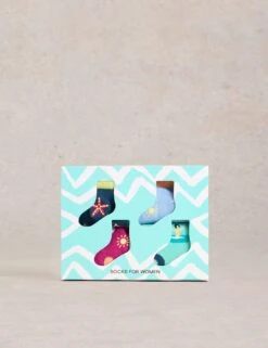 WHITE STUFF 4pk Cotton Rich Seaside Ankle High Socks -Marks And Spencer Shop 4pk cotton rich seaside ankle high socks 6