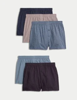5pk Pure Cotton Geometric Print Woven Boxers