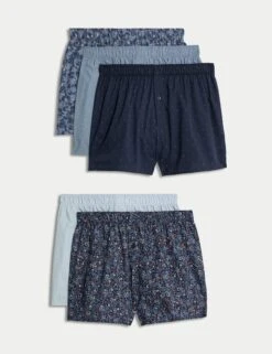5pk Pure Cotton StayNew™ Floral Woven Boxers