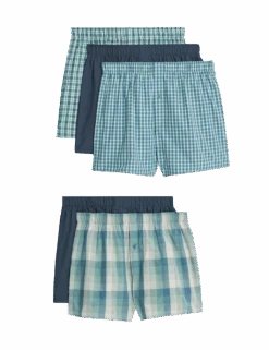 5pk Pure Cotton StayNew™ Woven Boxers -Marks And Spencer Shop 5pk pure cotton staynew woven boxers