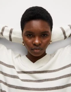 Air-Yarn Striped V-Neck Jumper -Marks And Spencer Shop Air Yarn Striped V Neck Jumper 2