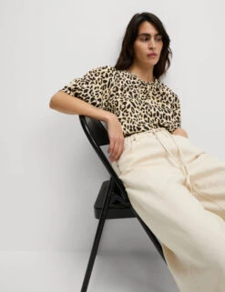 Animal Print Gathered Neck Top