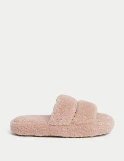 Borg Platform Open Toe Slider Slippers