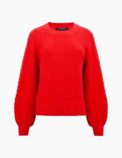 French Connection Cable Knit Sleeve Crew Neck Jumper -Marks And Spencer Shop Cable Knit Sleeve Crew Neck Jumper 1