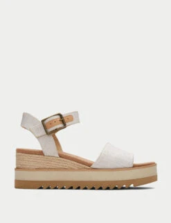 Toms Canvas Buckle Ankle Strap Wedge Sandals