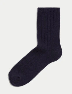 Cashmere Blend Ribbed Ankle High Socks