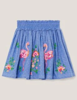 MONSOON Chambray Flamingo Embroidered Skirt (3-13 Yrs)