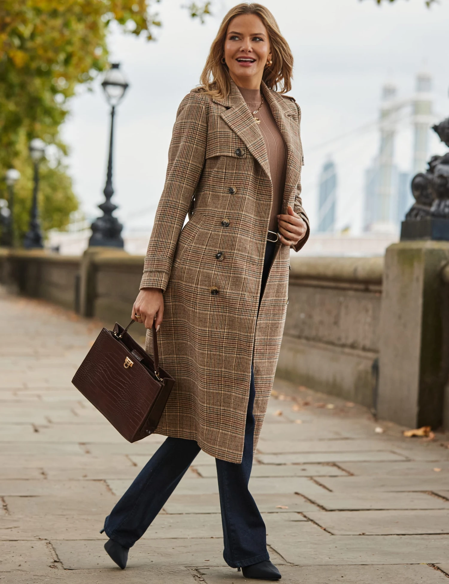 Checked Trench Style Coat With Cotton 4 Checked Trench Style Coat With Cotton - Image 4
