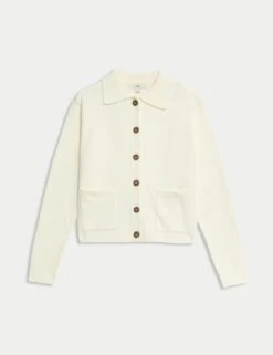 Collared Neck Relaxed Fit Knitted Jacket -Marks And Spencer Shop Collared Neck Relaxed Fit Knitted Jacket 1