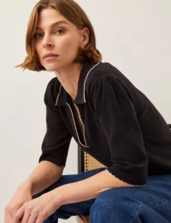 MONSOON Collared V-Neck Contrast Trim Jumper -Marks And Spencer Shop Collared V Neck Contrast Trim Jumper 2