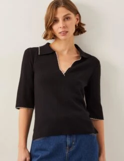 MONSOON Collared V-Neck Contrast Trim Jumper