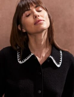 Contrast Stitch Collared Cardigan With Wool -Marks And Spencer Shop Contrast Stitch Collared Cardigan with Wool 3