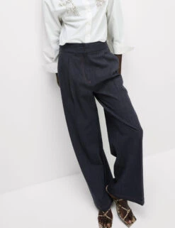 Cotton Blend Denim Look Wide Leg Trouser -Marks And Spencer Shop Cotton Blend Denim Look Wide Leg Trouser 2
