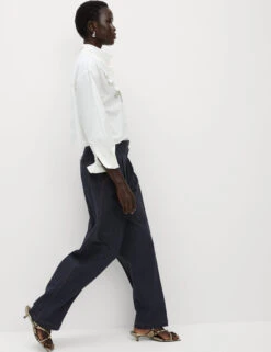 Cotton Blend Denim Look Wide Leg Trouser -Marks And Spencer Shop Cotton Blend Denim Look Wide Leg Trouser 4