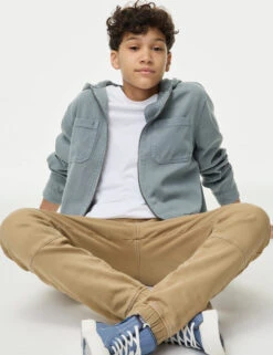 Cotton Blend Hooded Zip Shacket (6-16 Yrs)