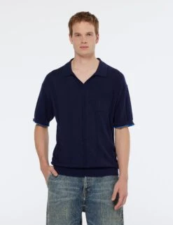 Scotch & Soda Cotton Blend Knitted Polo Shirt With Linen