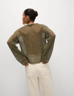 Cotton Blend Metallic Jumper With Linen -Marks And Spencer Shop Cotton Blend Metallic Jumper with Linen 3