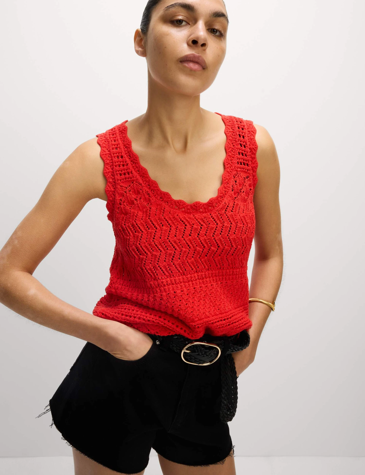 Cotton Blend Pointelle Scallop Edge Knitted Vest 5 Cotton Blend Pointelle Scallop Edge Knitted Vest - Image 5