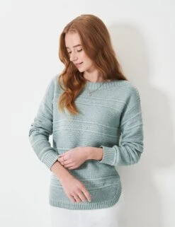 Cotton Blend Textured Slash Neck Jumper