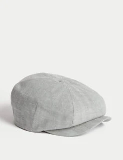 Cotton Linen Herringbone Baker Boy Hat