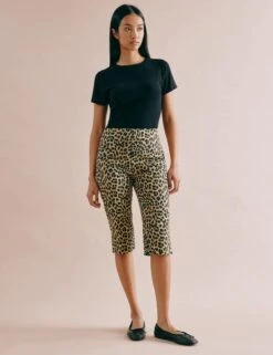 Cotton Rich Animal Print Cropped Trousers