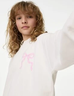 Cotton Rich Bow Graphic Sweatshirt (6-16 Yrs) 14 Cotton Rich Bow Graphic Sweatshirt (6-16 Yrs) -Marks And Spencer Shop Cotton Rich Bow Graphic Sweatshirt 6 16 Yrs 1 3